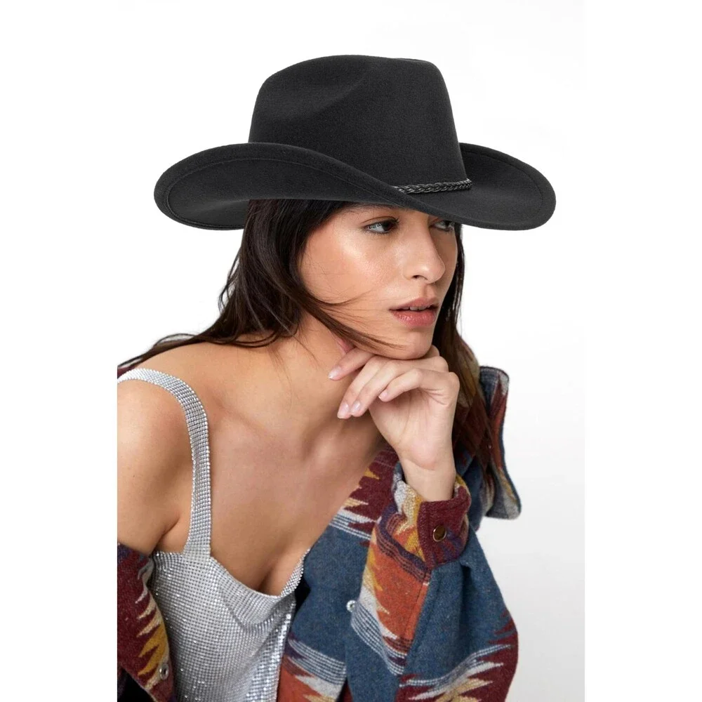 Western Cowboy Hat for Men Women Classic Roll Up Fedora Hat (Size:S-M)